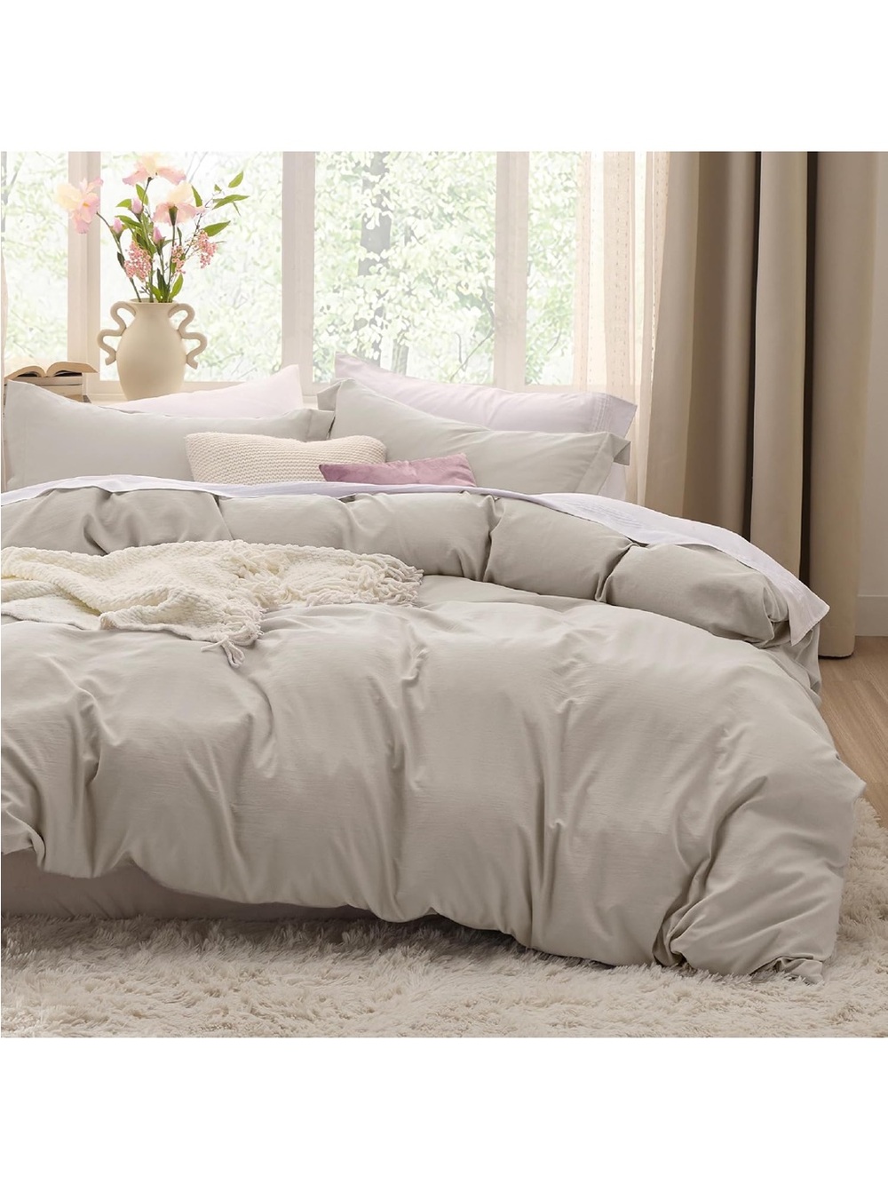 NEW Bedsure Prewashed Duvet Cover Set. King, Cotton-Like Soft Bedding, Linen